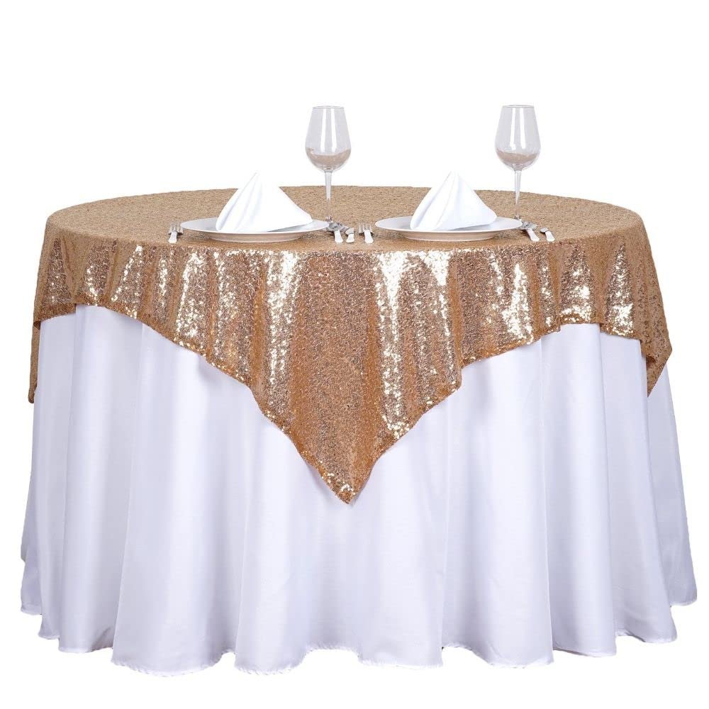 1 Pcs 54x54 Gold Sequin Square Tablecloth Sparkly Light Gray Party Catering Linens