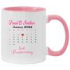 2nd Wedding Anniversary Mug Personalized, Calendar Mug Custom Name Mr And Mrs Frost & Amber Accent Mug 11oz Pink view 1
