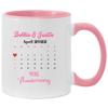 40th Wedding Anniversary Mug Personalized, Calendar Mug Custom Name Mr And Mrs Bobbie & Justin Accent Mug 11oz Pink view 1