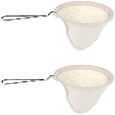 2Pcs Reusable Coffee Sock Filter Cloth Strainer Stainless Steel Handle Cloth Tea Strainer Filter for Home Office Handmade Colador De Cafe Use4-inchi