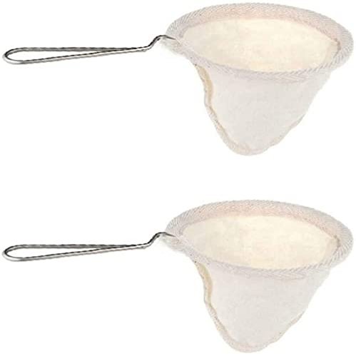 2Pcs Reusable Coffee Sock Filter Cloth Strainer Stainless Steel Handle Cloth Tea Strainer Filter for Home Office Handmade Colador De Cafe Use4-inchi