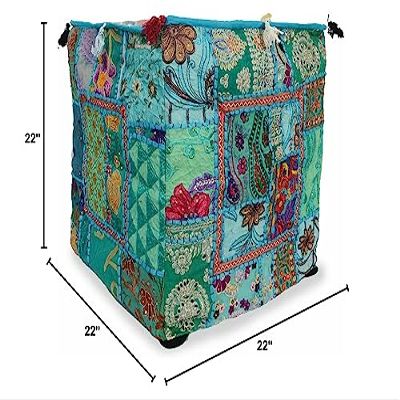 Handmade Multi Print Vintage Home Decor Designers Khambari Square Pouf (22 x 22 x 22 Inches)
