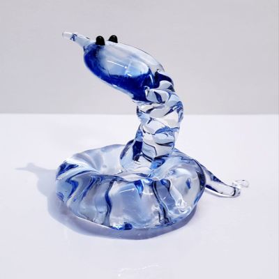 DECRZPB Handmade Crystal Glass Blue Snake Coloured Glaze Figurine Animal Blown Glass Living Room Paperweights Birthday Gift Table Ornaments Home Decor