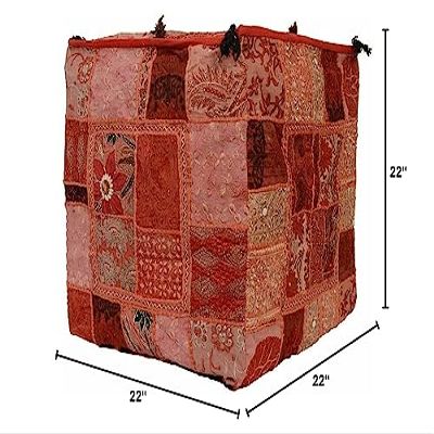 Rajasthani Vintage Handmade Home Decor Desginer Kambari Square Pouf (22 x 22 x 22 Inches)