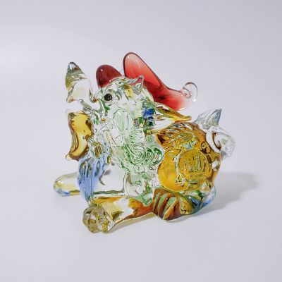DECRZPB Crystal Glass Art Colorful Abstract Lion Coloured Glaze Figurine Handmade Blown Animal Glass Paperweights Gift for Birthday Table Ornament