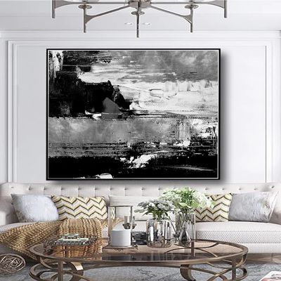 100% Handmade Gray abstract simple White landscape artwork modern oil painting for office living room as a gift 40" x 40"