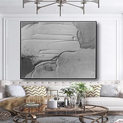 100% Hand Painted Black And White Art Big Size Modern Abstract Ocean sea thick knife landscape artwork oil painting Canvas For Living Room Decor 60x60 inches