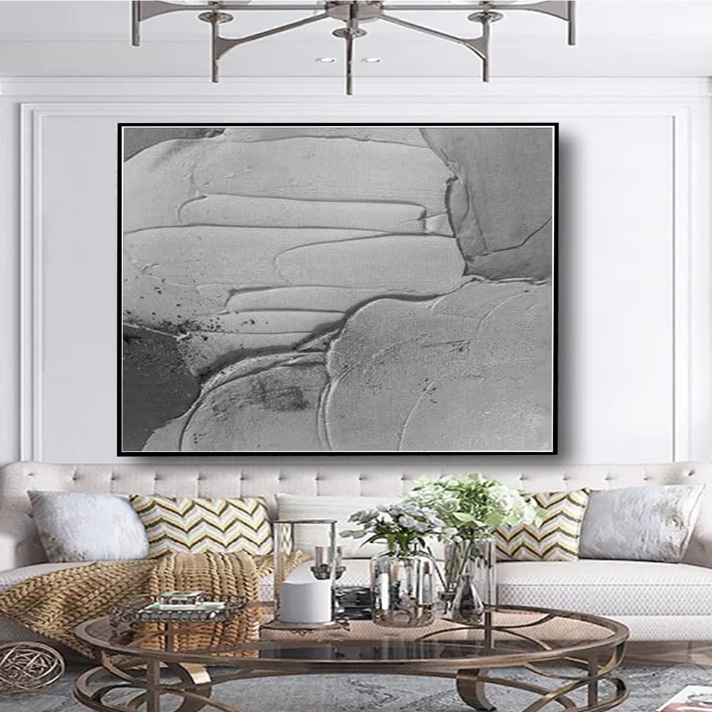 100% Hand Painted Black And White Art Big Size Modern Abstract Ocean sea thick knife landscape artwork oil painting Canvas For Living Room Decor 60x60 inches