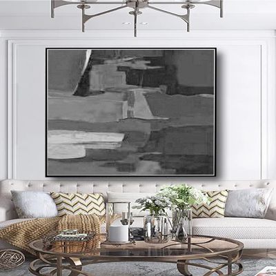 100% Hand Painted Black And White Large Knife Oil Painting Abstract On Canvas Modern Home Decor For Living Room 60x60 inches