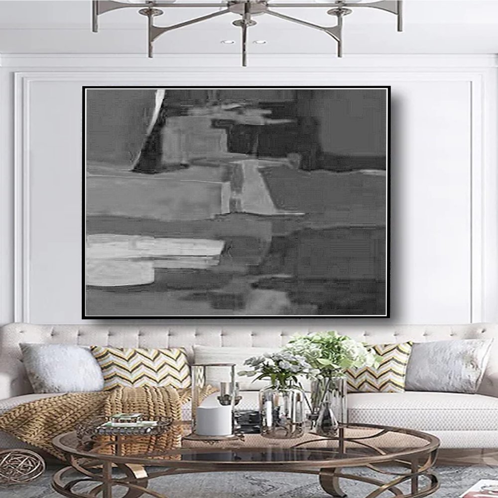 100% Hand Painted Black And White Large Knife Oil Painting Abstract On Canvas Modern Home Decor For Living Room 60x60 inches