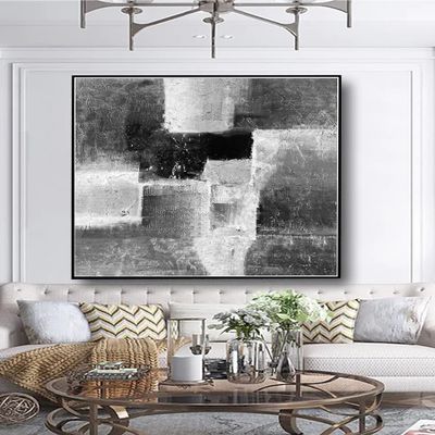 100% Hand Painted Black And White Large Knife Oil Painting Abstract On Canvas Modern Home Decor For Living Room 36x36 inches