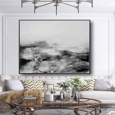 100% Hand Painted Black And White Large Knife Oil Painting Abstract On Canvas Modern Home Decor For Living Room 72x72 inch
