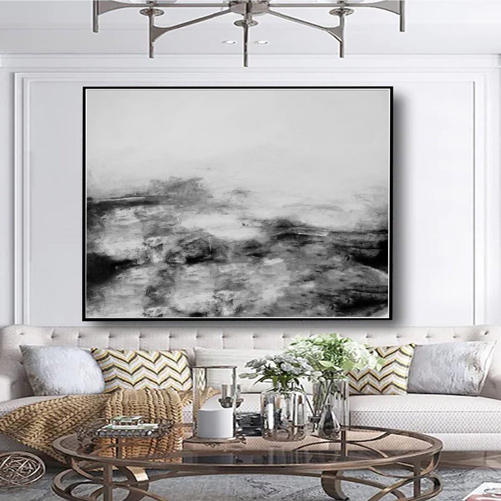 100% Hand Painted Black And White Large Knife Oil Painting Abstract On Canvas Modern Home Decor For Living Room 72x72 inch