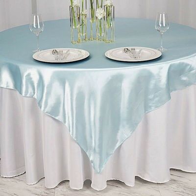 1 Pcs Light Blue Satin 72x72 Square Table Overlay Wedding Party Decorations