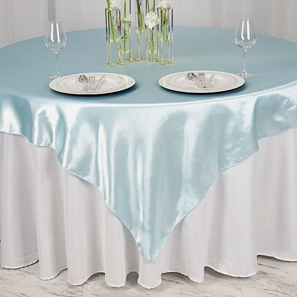 1 Pcs Light Blue Satin 72x72 Square Table Overlay Wedding Party Decorations