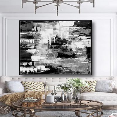 Abstract Black And White Design Wall Oil Paintings Handmade Heavy Texture Sea Painting Canvas Wall Art Pictures For Office Wall Decoration 50x50 inches