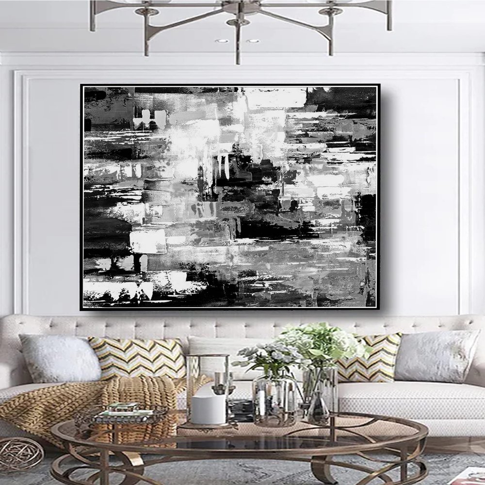 Abstract Black And White Design Wall Oil Paintings Handmade Heavy Texture Sea Painting Canvas Wall Art Pictures For Office Wall Decoration 50x50 inches