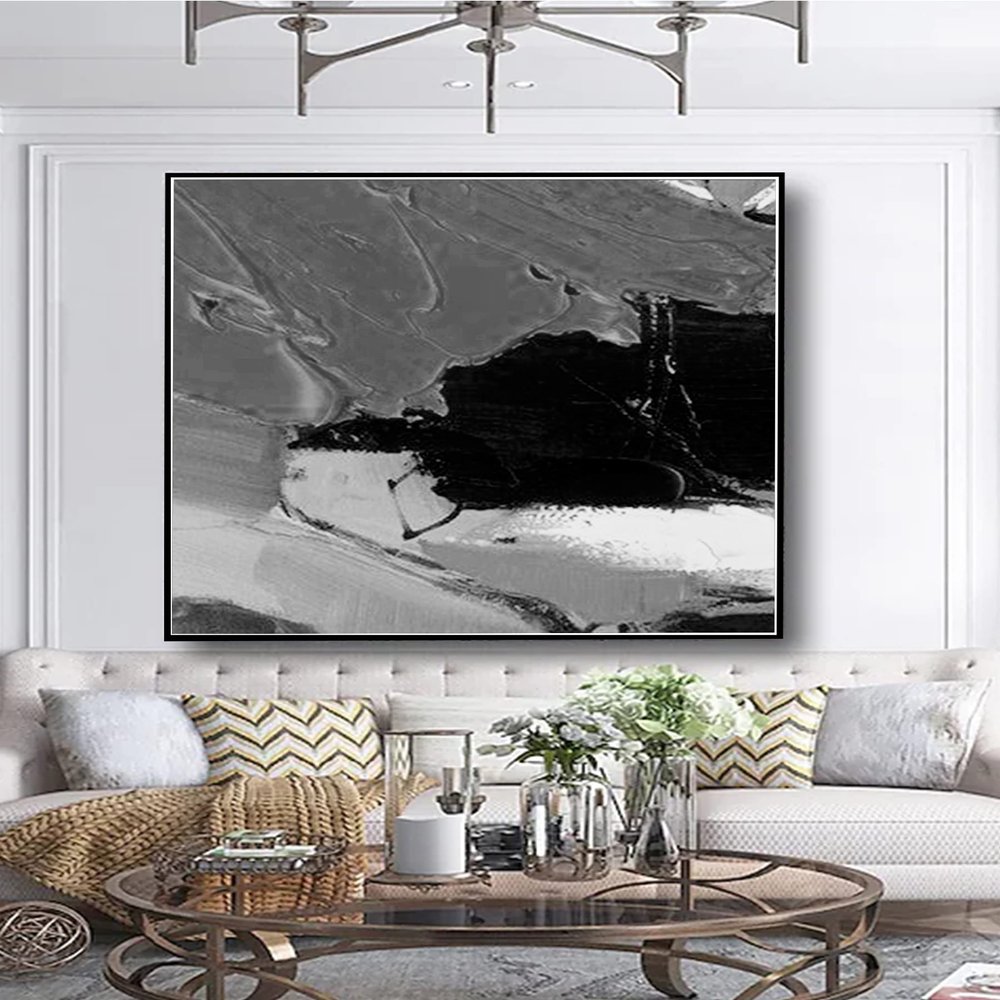 Abstract Black And White Thick Texture Canvas Wall Art Hand Painted Oil Painting Wall Decor Acrylic Canvas Craft For Home Decor 36" x 36"