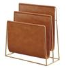 Modern PU Leather Magazine Holder Living Room Metal Newspaper Rack Sofa-Side Newspaper Stand Bedroom Magazine Rack Office Book and Newspaper Storage Rack (Color : Brown, Size : 33 * 25 * 18CM) view 1