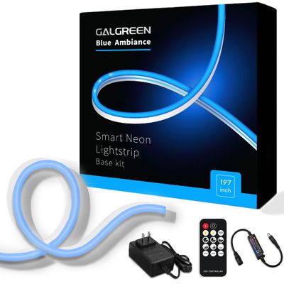 Galgreen Neon Rope Lights, 16.4ft Rope Lights with Dimmable Remote and Adapter, Waterproof Flexible Smart Led Strip Lights for Bedroom, Super Bright DIY Neon Sign, Indoor Outdoor Wall Decor Blue