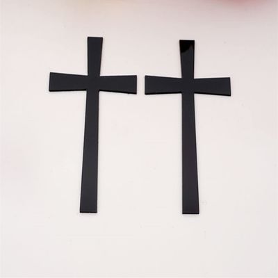 16pcs of Acrylic Mirrored Baptism Cake Toppers,Acrylic Mirror Cross Sticker for Baptism Wedding Party Favors Home Decor (3.5'', Black)