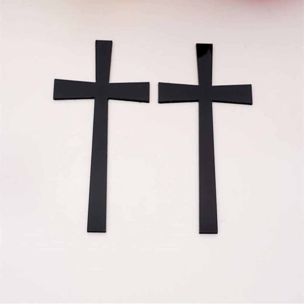 16pcs of Acrylic Mirrored Baptism Cake Toppers,Acrylic Mirror Cross Sticker for Baptism Wedding Party Favors Home Decor (3.5'', Black)