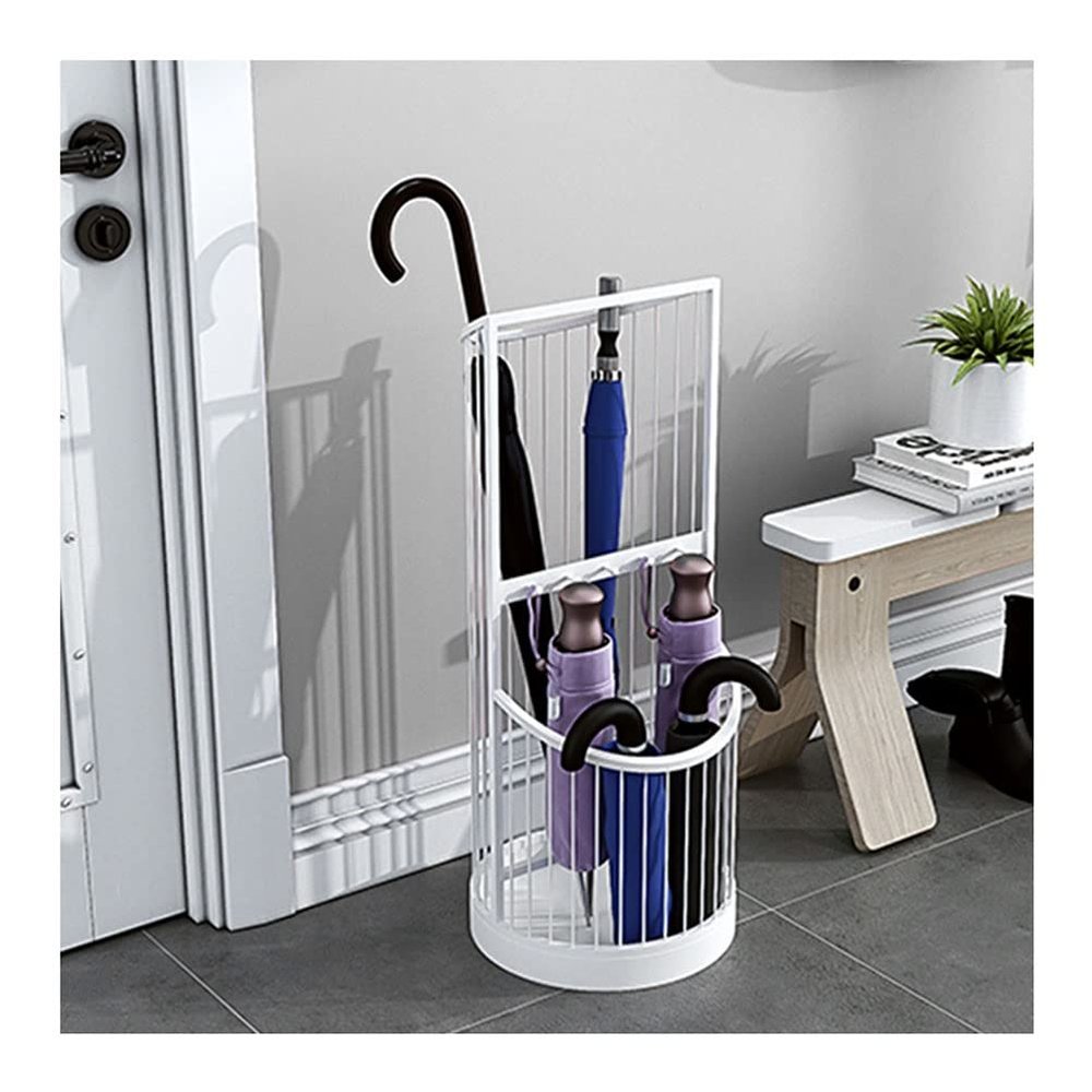 Umbrella Stand Racks Modern Iron Umbrella Holder, Home Office Hallway Entrance Umbrella Organizer, Umbrella Basket with Hook and Drip Tray (Color : White, Size : 30x60CM)