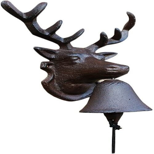 KDLK Cast Iron Door Bell Decorative Rustic Door Bell Rustic Retro Cast Iron Doorbell Deer Head Wall Bell Dinner Bell for Inside Ship Bell Hanging Bell Farmhouse Decorative Bells