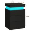 ADORNEVE Nightstand with Charging Station and LED Lights,Night Stand with Sliding Top,Bedside Table with Drawers,Modern End Side Table for Bedroom,Black view 2