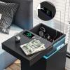 ADORNEVE Nightstand with Charging Station and LED Lights,Night Stand with Sliding Top,Bedside Table with Drawers,Modern End Side Table for Bedroom,Black view 3