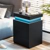 ADORNEVE Nightstand with Charging Station and LED Lights,Night Stand with Sliding Top,Bedside Table with Drawers,Modern End Side Table for Bedroom,Black view 4
