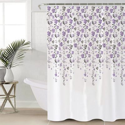 Romantic Floral Shower Curtain, Purple and Gray Draping Flower Waterproof Washable Shower Curtains Set for Bathroom Bathtubs Decor Set, 54" Wx78 L with Hooks