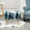 Warmaxx Deep Teal Soft Faux Fur Ottoman Fuzzy Entryway Bench, 19"x12.5"x17" Sturdy Accent Coffee Table for Living Room Make Up Vanity Fluffy Shoe Stool with Golden Legs for Bedroom Closet Foot Rest view 1