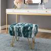 Warmaxx Deep Teal Soft Faux Fur Ottoman Fuzzy Entryway Bench, 19"x12.5"x17" Sturdy Accent Coffee Table for Living Room Make Up Vanity Fluffy Shoe Stool with Golden Legs for Bedroom Closet Foot Rest view 3