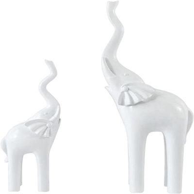 2-Pack Elephant Statues Elephant Mother and Child Figurine Modern Crafts Ornaments for Desktop Cabinet Home Decoration - White