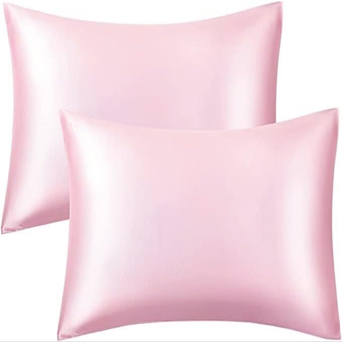 2 Pack Zippered Satin Pillowcaes Luxury and Silky Soft Travel Zip Pillow Cases (Queen, Pink)