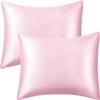 2 Pack Zippered Satin Pillowcaes Luxury and Silky Soft Travel Zip Pillow Cases (Queen, Pink) view 1
