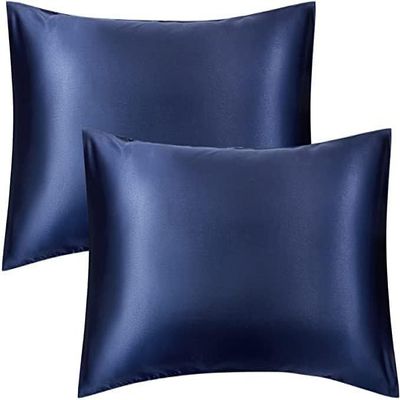 2 Pack Zippered Satin Pillowcase, Luxury and Silky Soft Travel Zip Pillow Cases (Queen, Navy)