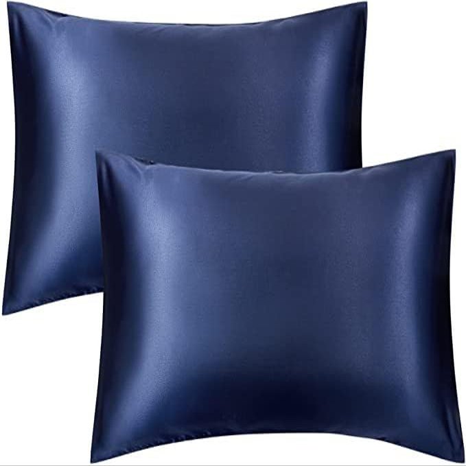 2 Pack Zippered Satin Pillowcase, Luxury and Silky Soft Travel Zip Pillow Cases (Queen, Navy)