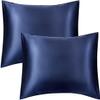 2 Pack Zippered Satin Pillowcase, Luxury and Silky Soft Travel Zip Pillow Cases (Queen, Navy) view 1