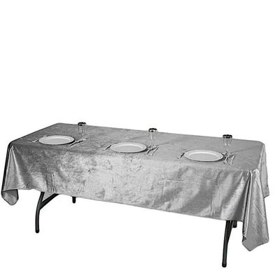 1 Pcs Silver 60"X102" Premium Velvet Rectangular Tablecloth Light Gray Event Linens