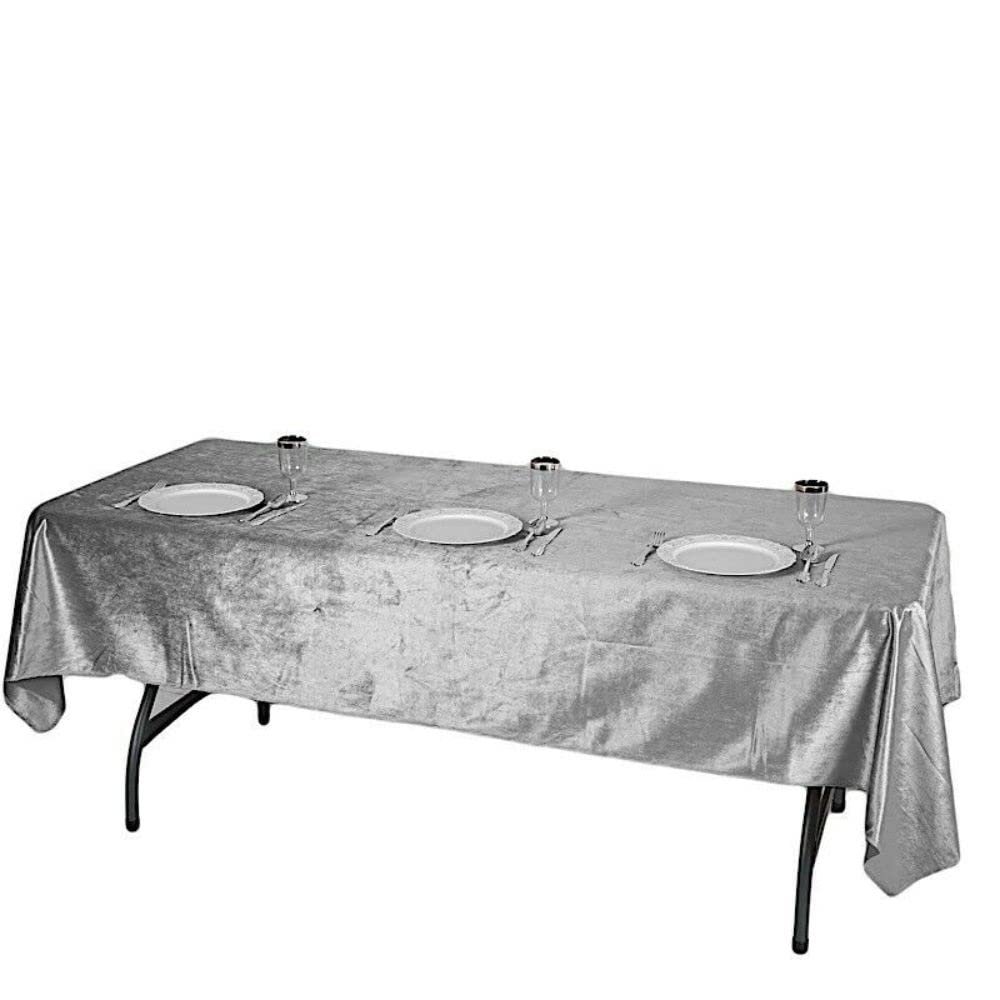 1 Pcs Silver 60"X102" Premium Velvet Rectangular Tablecloth Light Gray Event Linens