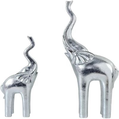 2-Pack Elephant Statues Elephant Mother and Child Figurine Modern Crafts Ornaments for Desktop Cabinet Home Decoration - Silver