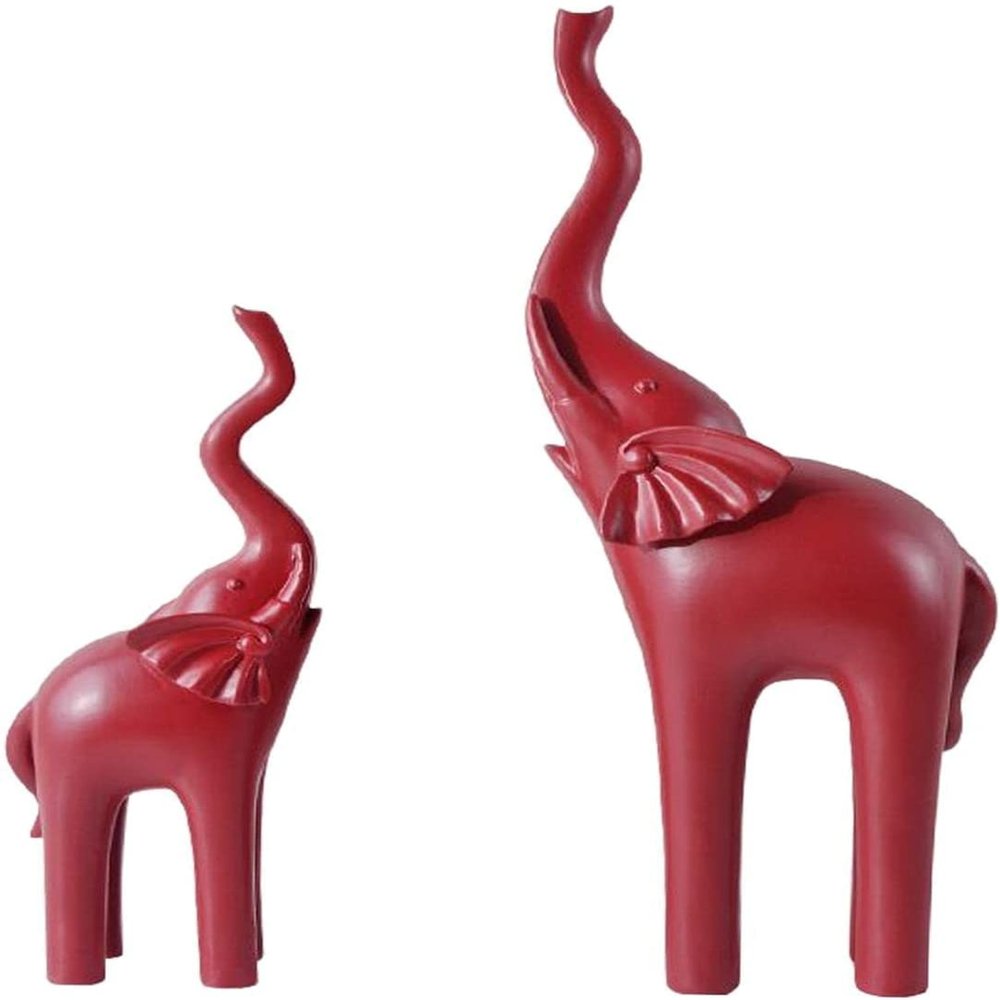 2-Pack Elephant Statues Elephant Mother and Child Figurine Modern Crafts Ornaments for Desktop Cabinet Home Decoration - Red