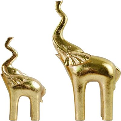2-Pack Elephant Statues Elephant Mother and Child Figurine Modern Crafts Ornaments for Desktop Cabinet Home Decoration - Golden