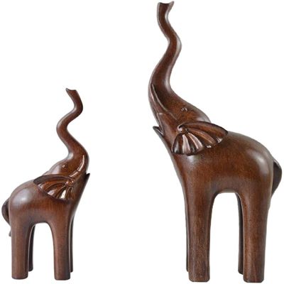 2-Pack Elephant Statues Elephant Mother and Child Figurine Modern Crafts Ornaments for Desktop Cabinet Home Decoration - Brown