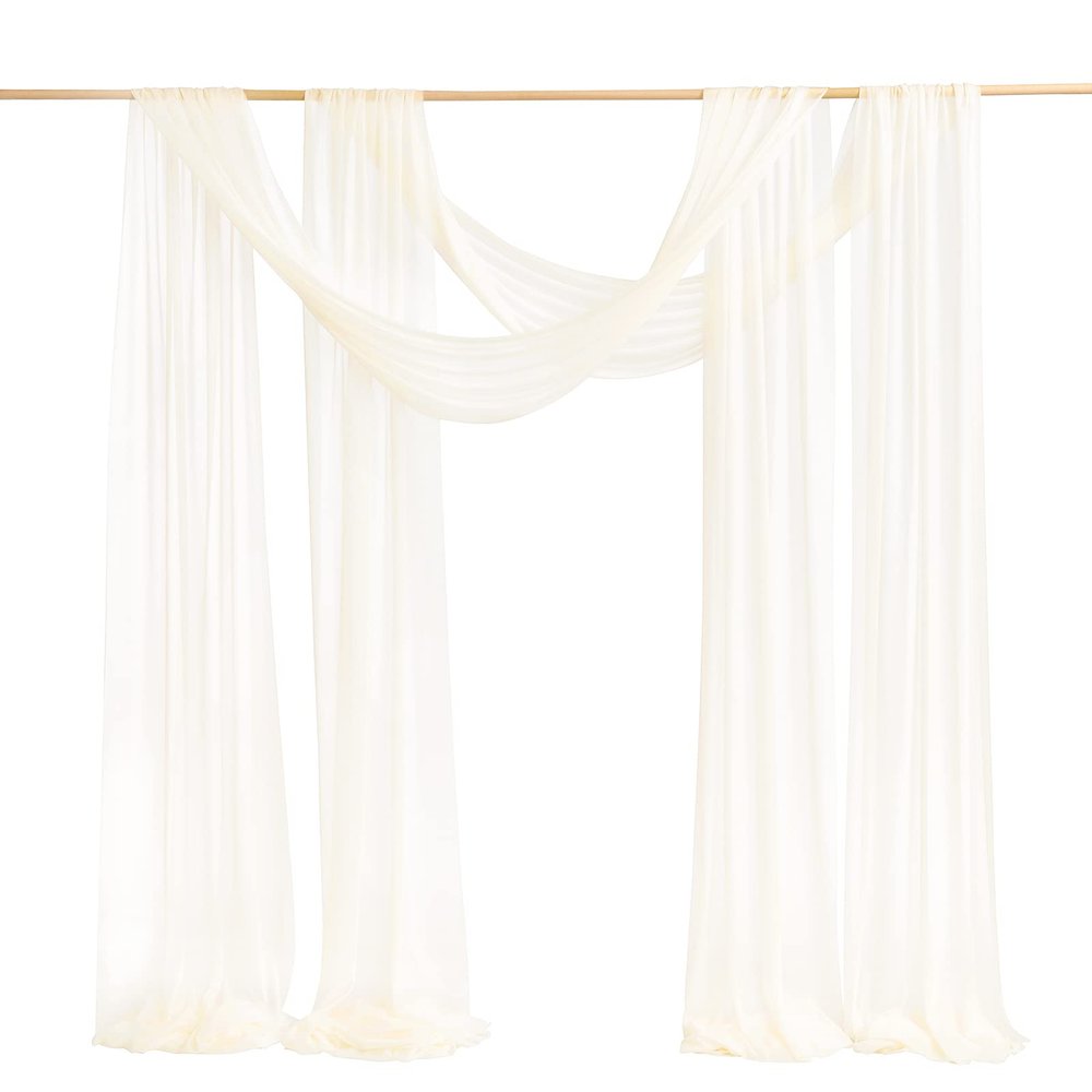 Ling's moment Wedding Arch Draping Fabric 2 Panels 32Ft x 30" Wrinkle-Free Wedding Arch Drapes Chiffon Fabric, Ivory Curtain for Wedding Ceremony Reception Background Party Home Garden Decorations