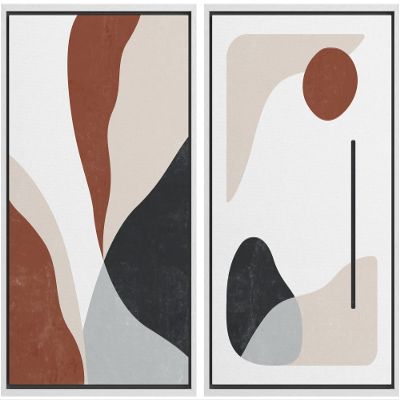 wall26 Framed Canvas Wall Art Print Set Brown & Black Mid-Century Geometric Polygons Abstract Shapes Illustrations Modern Relax/Calm Multicolor for Living Room, Bedroom, Office - 16"x24"x2 White