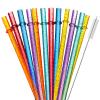 12-Pack Glitter Reusable Colorful Plastic Straws, 11 Inches Clear BPA-Free Unbreakable Sparkle Tumbler Drinking Straws with Cleaning Brush view 1