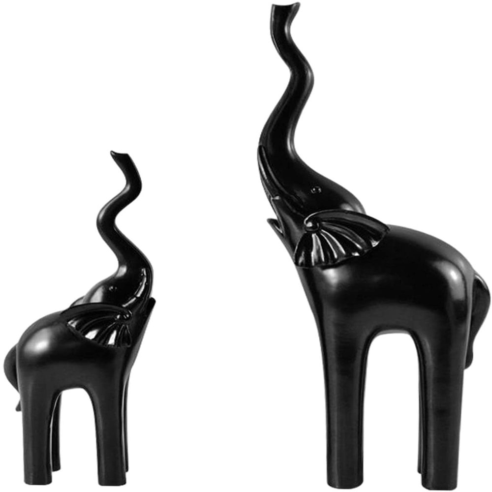 2-Pack Elephant Statues Elephant Mother and Child Figurine Modern Crafts Ornaments for Desktop Cabinet Home Decoration - Black